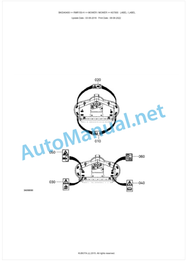 Kubota RMR150-H Parts Manual PDF BKIDA0400-5