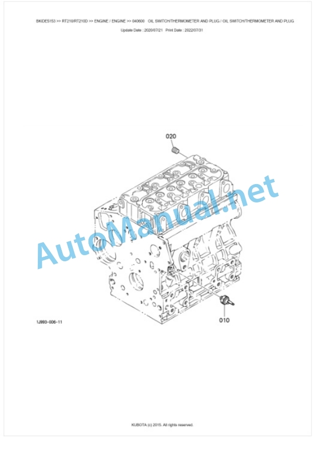 Kubota RT210, RT210D Parts Manual PDF BKIDE5153-2