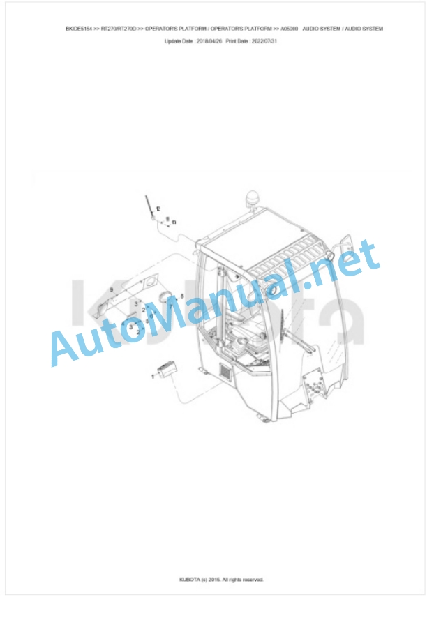 Kubota RT270, RT270D Parts Manual PDF BKIDE5154-5