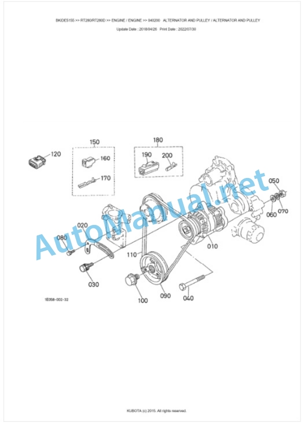 Kubota RT280, RT280D Parts Manual PDF BKIDE5155-2