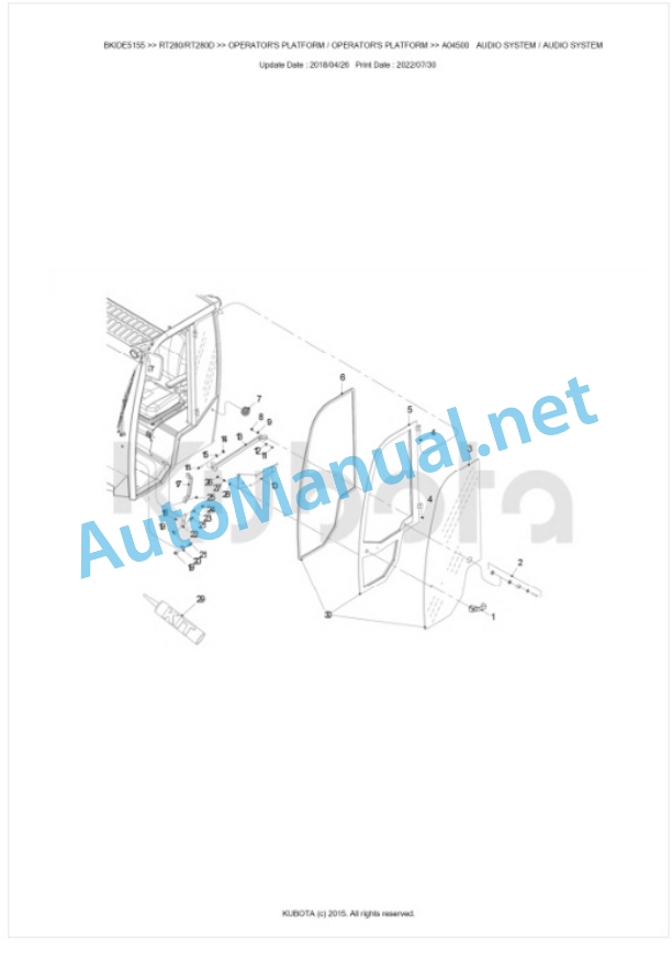 Kubota RT280, RT280D Parts Manual PDF BKIDE5155-5