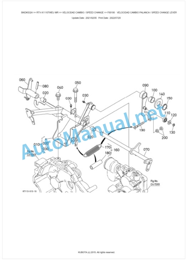 Kubota RTV-X1110TWEU, RTV-X1110TREU Parts Manual PDF BKIDK5324-3