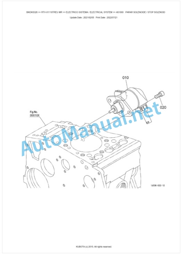 Kubota RTV-X1110TWEU, RTV-X1110TREU Parts Manual PDF BKIDK5326-2