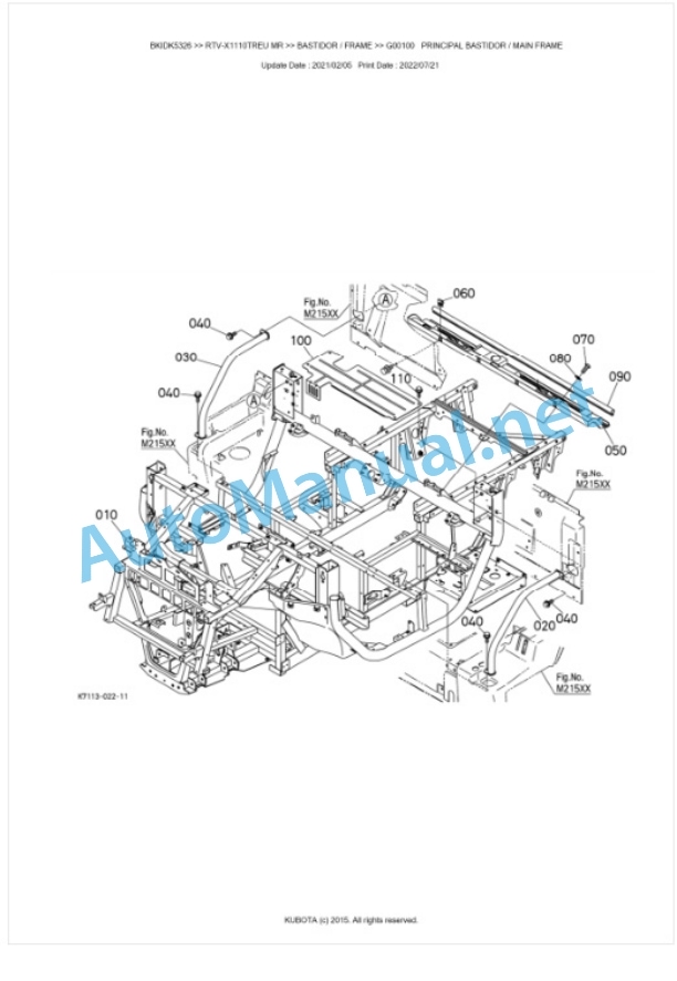 Kubota RTV-X1110TWEU, RTV-X1110TREU Parts Manual PDF BKIDK5326-4