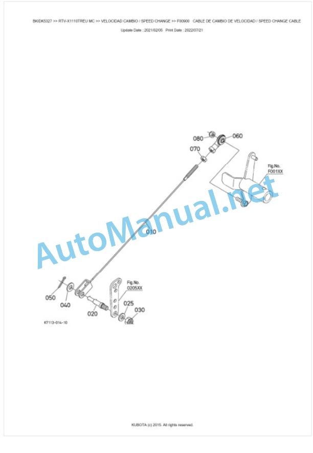 Kubota RTV-X1110TWEU, RTV-X1110TREU Parts Manual PDF BKIDK5327-3