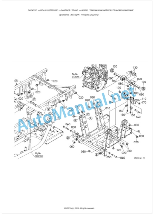 Kubota RTV-X1110TWEU, RTV-X1110TREU Parts Manual PDF BKIDK5327-4