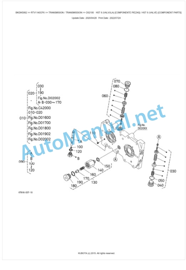 Kubota RTV1140CPX, RTV1140CPXR Parts Manual PDF BKIDK5062-3