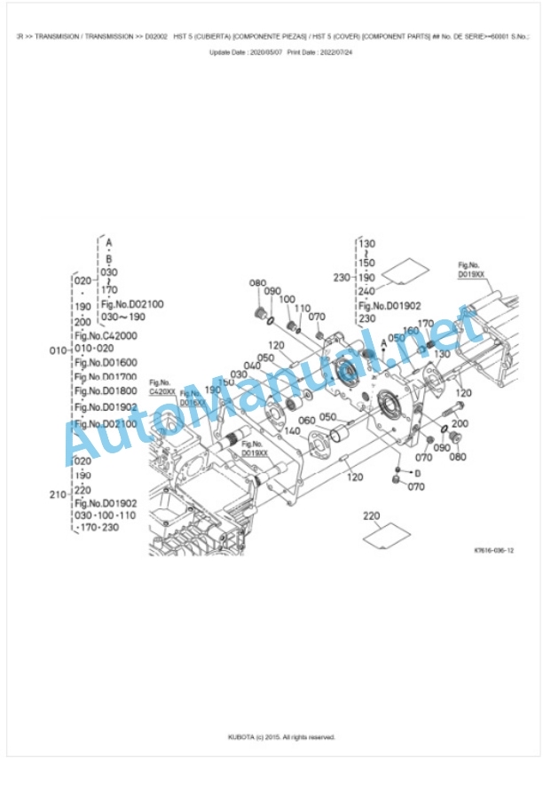 Kubota RTV1140CPX, RTV1140CPXR Parts Manual PDF BKIDK5063-3