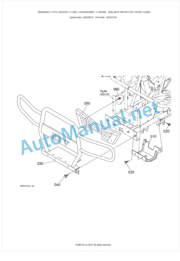 Kubota RTV1140CPX, RTV1140CPXR Parts Manual PDF BKIDK5063-5