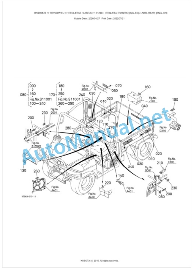 Kubota RTV900-EU Parts Manual PDF BKIDK0573-5