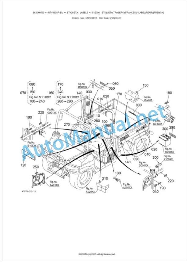 Kubota RTV900-EU Parts Manual PDF BKIDK0590-5