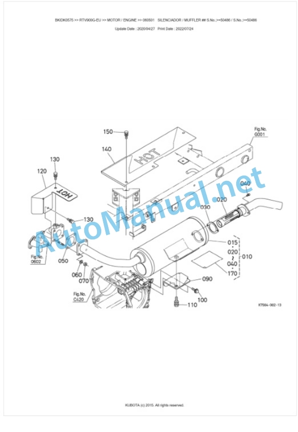 Kubota RTV900G-EU Parts Manual PDF BKIDK0575-2