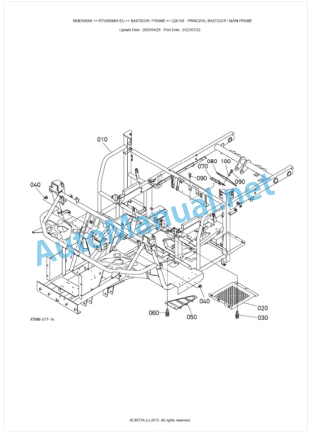 Kubota RTV900MG-EU, RTV900MW-EU, RTV900MR-EU Parts Manual PDF BKIDK5006-4