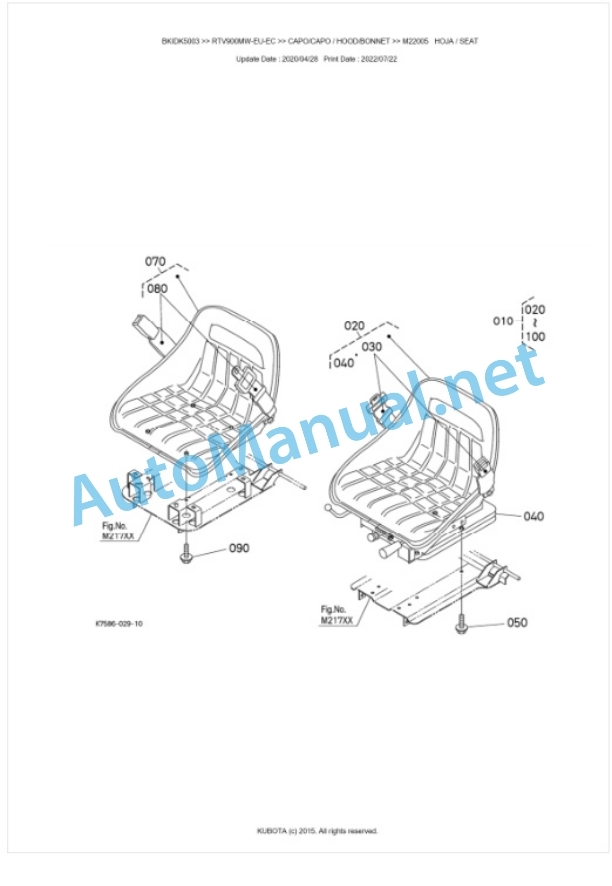 Kubota RTV900MW-EU-EC, RTV900MR-EU-EC Parts Manual PDF BKIDK5003-5