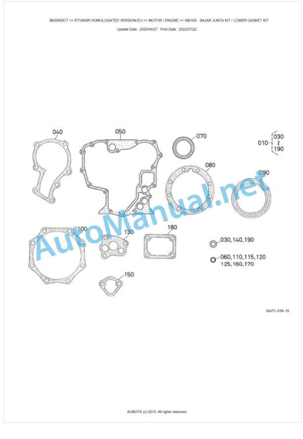 Kubota RTV900R Homologated Version Parts Manual PDF BKIDK0577-2