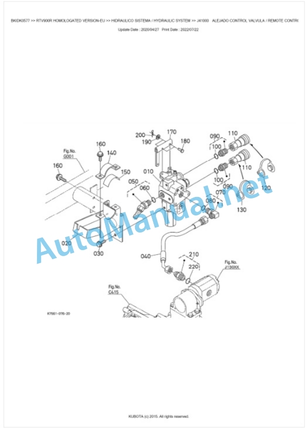 Kubota RTV900R Homologated Version Parts Manual PDF BKIDK0577-4