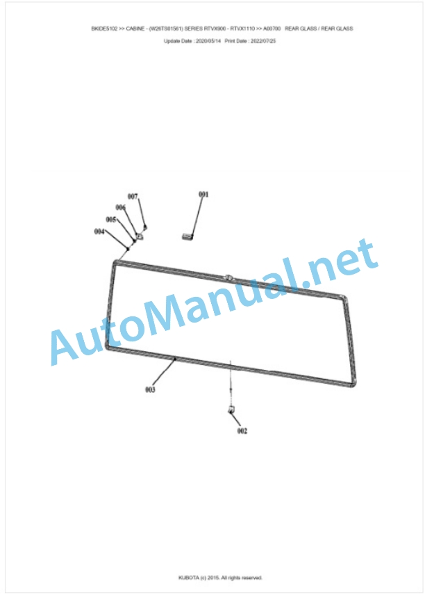 Kubota RTVX900, RTVX1110 Series CABINE Parts Manual PDF BIKDE5102-3