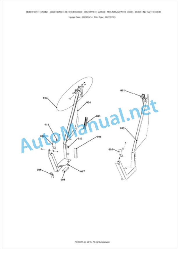 Kubota RTVX900, RTVX1110 Series CABINE Parts Manual PDF BIKDE5102-4