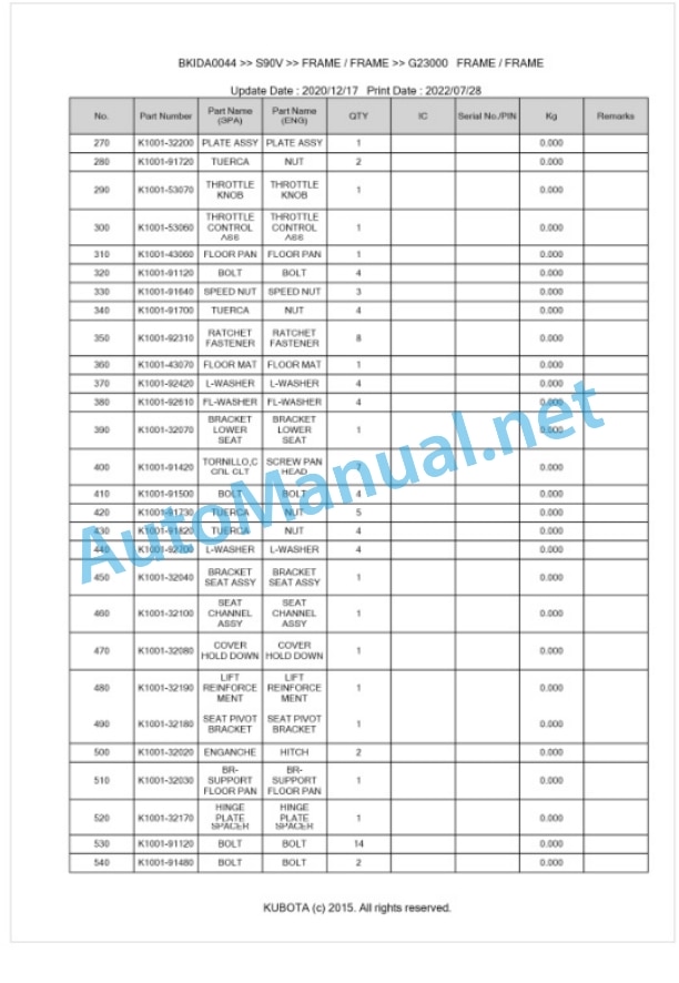 Kubota S90V Parts Manual PDF BKIDA0044-5