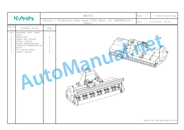 Kubota SE1001 Parts Manual PDF-2