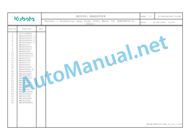 Kubota SE2000 Parts Manual PDF-2