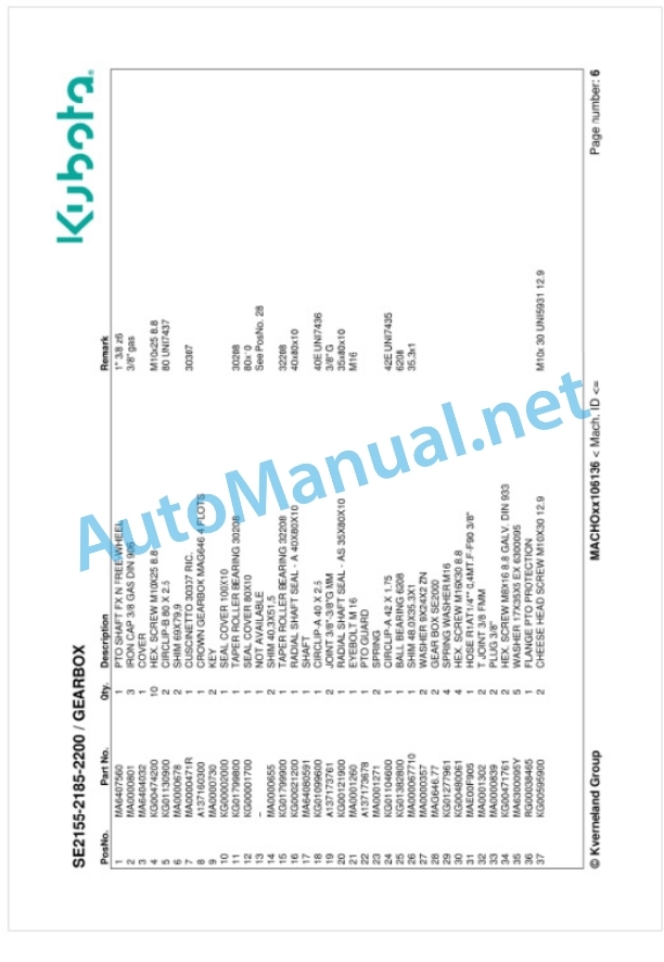 Kubota SE2155, SE2185, SE2200 Parts Manual PDF-3