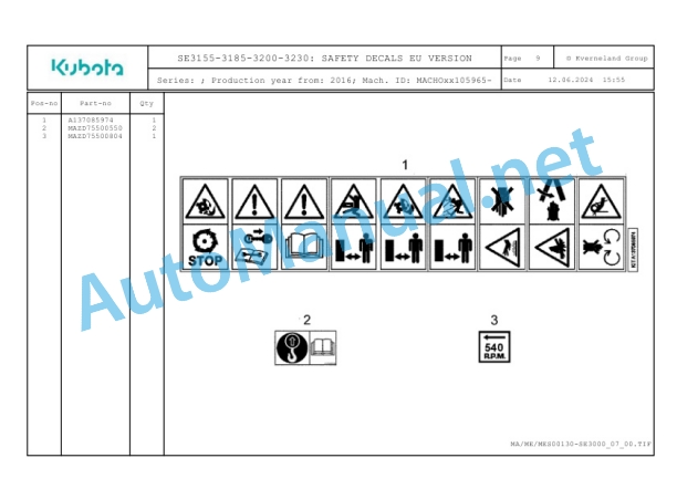 Kubota SE3155-3185-3200-3230 Parts Manual PDF-5