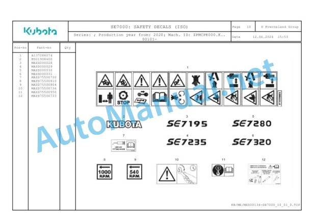 Kubota SE7000 Parts Manual PDF-5