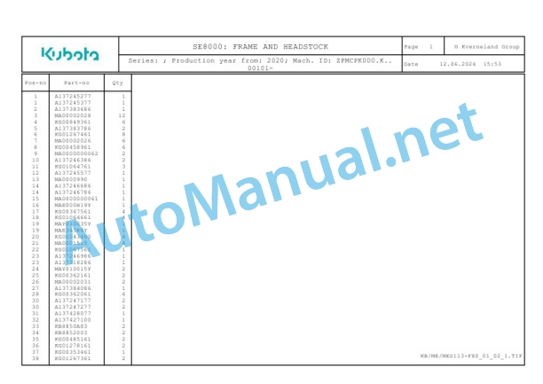 Kubota SE8000 Parts Manual PDF-2