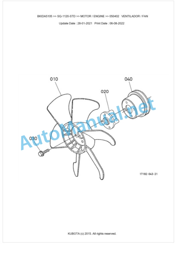 Kubota SQ-1120-STD Parts Manual PDF BKIDA5105-4