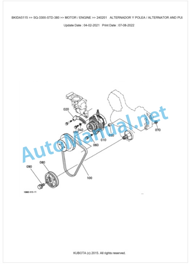 Kubota SQ-3300-STD-380 Parts Manual PDF BKIDA5115-3