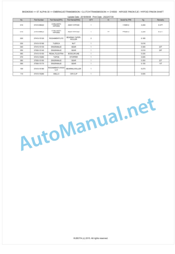 Kubota STa-30, STa-35 Parts Manual PDF BKIDK0540-3