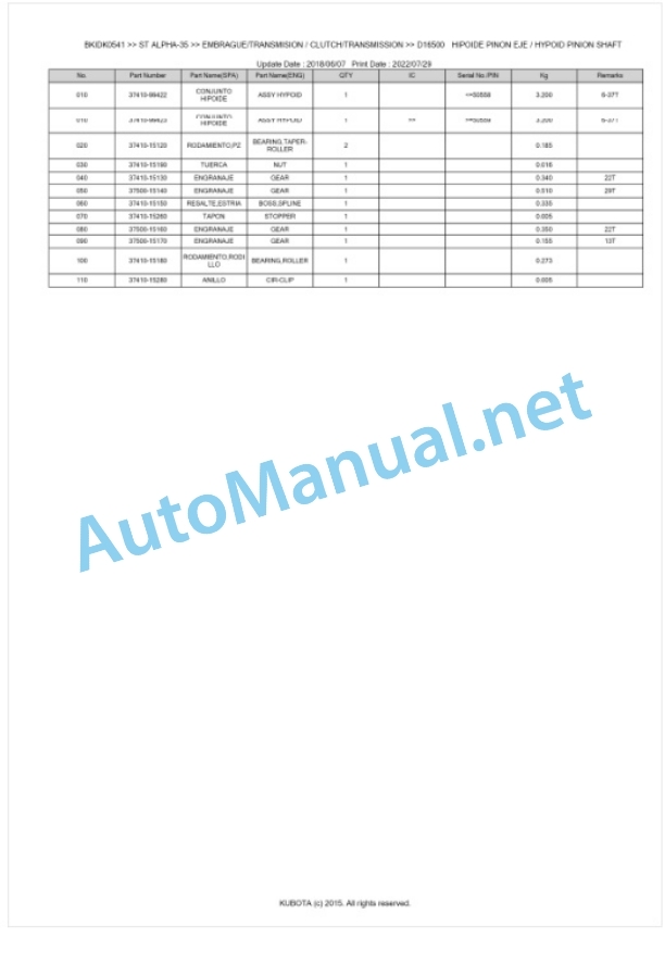 Kubota STa-30, STa-35 Parts Manual PDF BKIDK0541-3