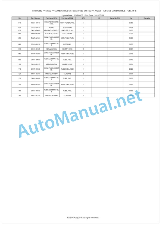 Kubota STV32, STV36, STV40 Parts Manual PDF BKIDK0552-2