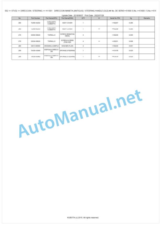 Kubota STV32, STV36, STV40 Parts Manual PDF BKIDK0552-4