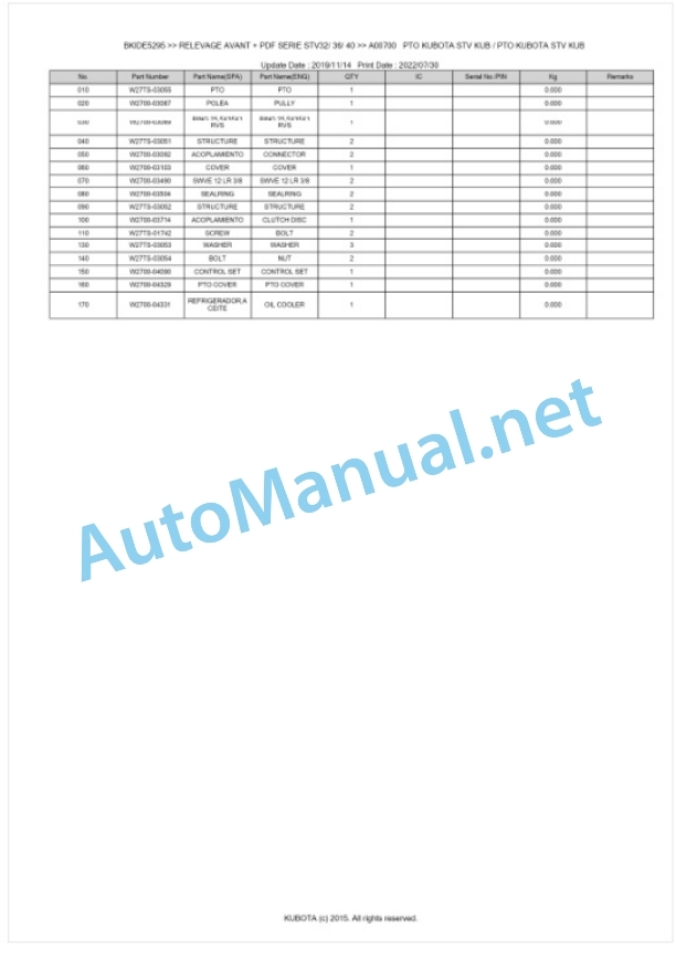 Kubota STV32, STV36, STV40 PDF Series Relevage Avant Parts Manual PDF BKIDE5295-3