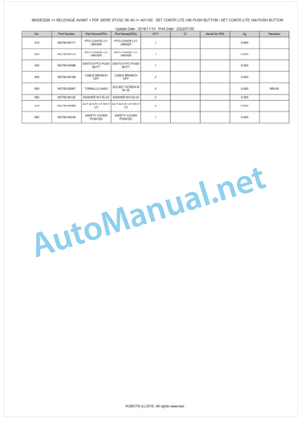 Kubota STV32, STV36, STV40 PDF Series Relevage Avant Parts Manual PDF BKIDE5295-4