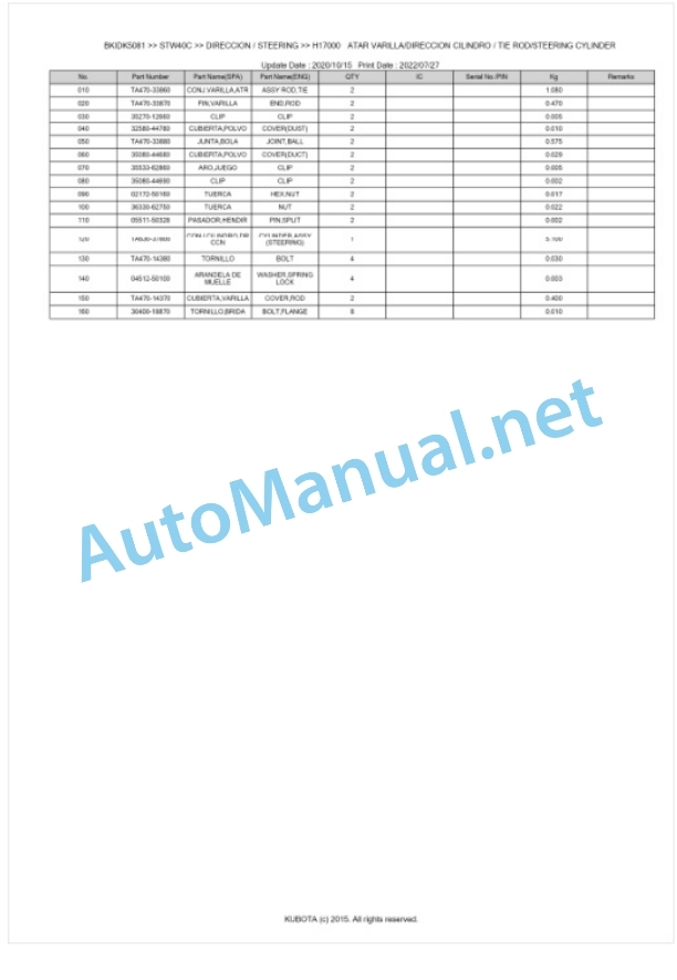 Kubota STW34, STW37, STW40 Parts Manual PDF BKIDK5081-4