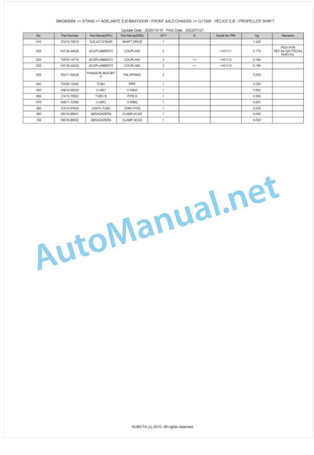 Kubota STW34, STW37, STW40 Parts Manual PDF BKIDK5084-4