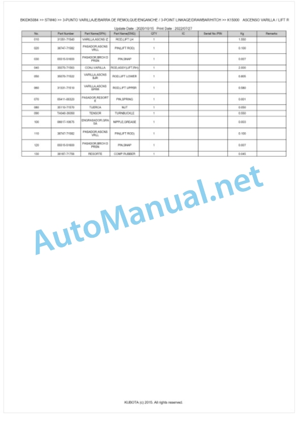 Kubota STW34, STW37, STW40 Parts Manual PDF BKIDK5084-5