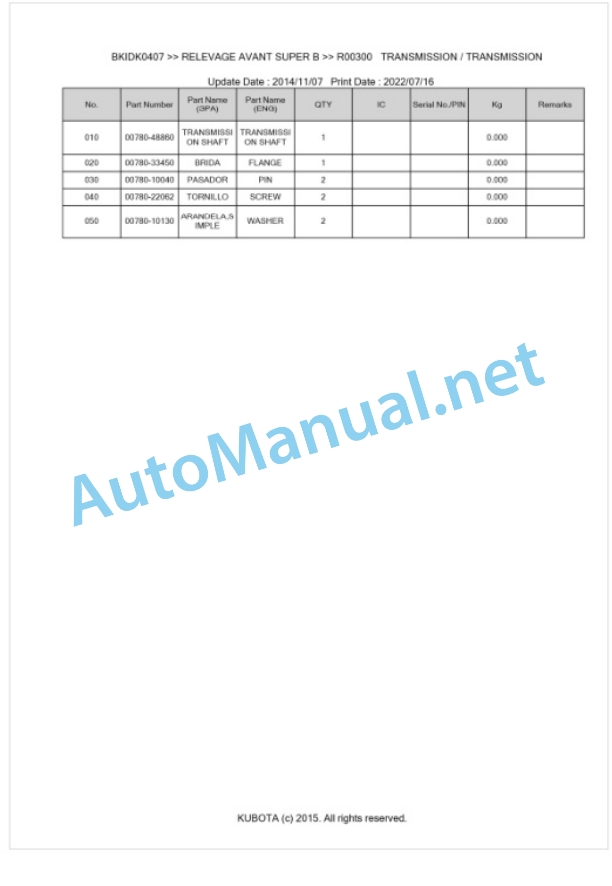 Kubota Super B Relevage Avant Parts Manual PDF BKIDK0407-4