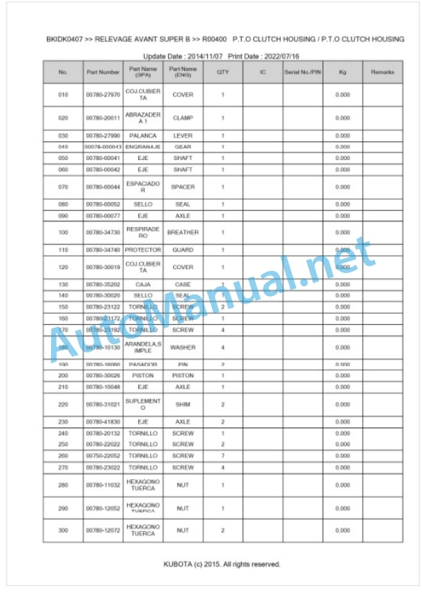 Kubota Super B Relevage Avant Parts Manual PDF BKIDK0407-5