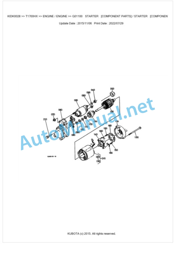 Kubota T1700HX Parts Manual PDF BKIDK0028-2