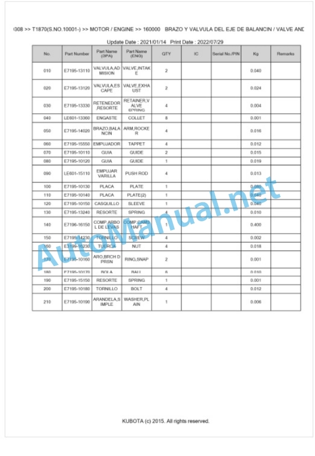 Kubota T1870 Parts Manual PDF BKIDA0308-2