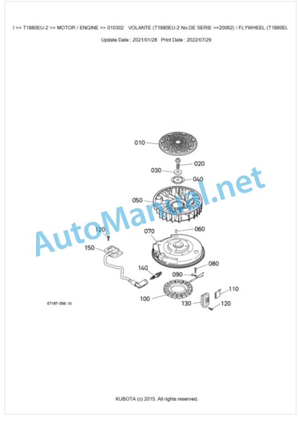 Kubota T1880EU-2 Parts Manual PDF BKIDA5080-2