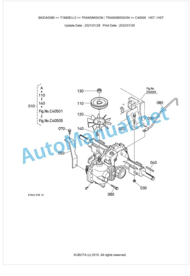 Kubota T1880EU-2 Parts Manual PDF BKIDA5080-4