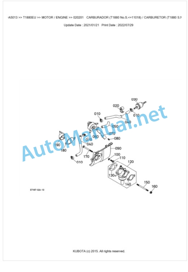 Kubota T1880EU Parts Manual PDF BKIDA5013-2