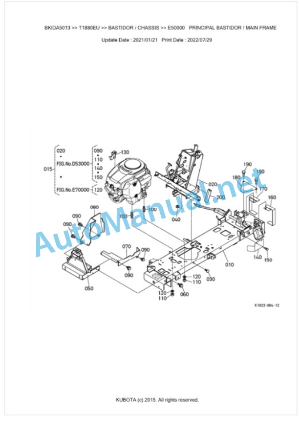 Kubota T1880EU Parts Manual PDF BKIDA5013-5