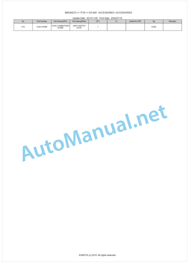 Kubota TF35 Parts Manual PDF BKIDK0272-5