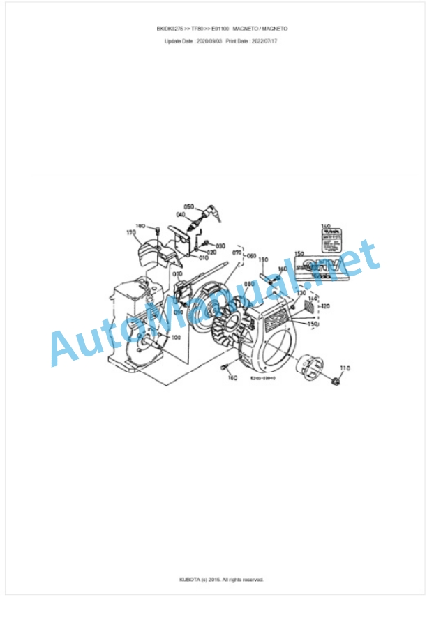 Kubota TF80 Parts Manual PDF BKIDK0275-3